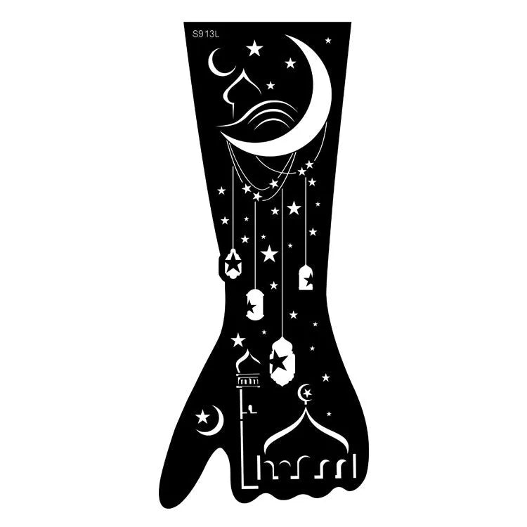 Pack of geometric hollow template tattoo stickers with machine-cut paper stencils for DIY art.