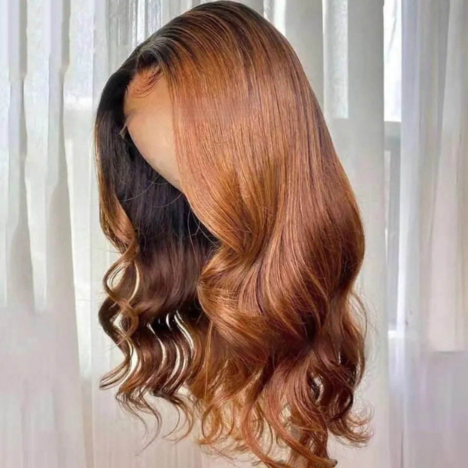 Human hair gradient colour lace front wig showing natural-looking hairline and length options