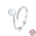 Sterling silver adjustable open loop ring with shell pearls centrepiece, S925 silver construction