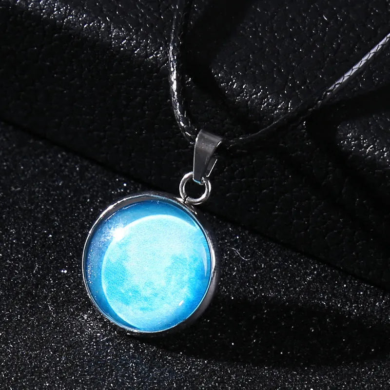 Glass constellation pendant on luminous alloy necklace chain with extension