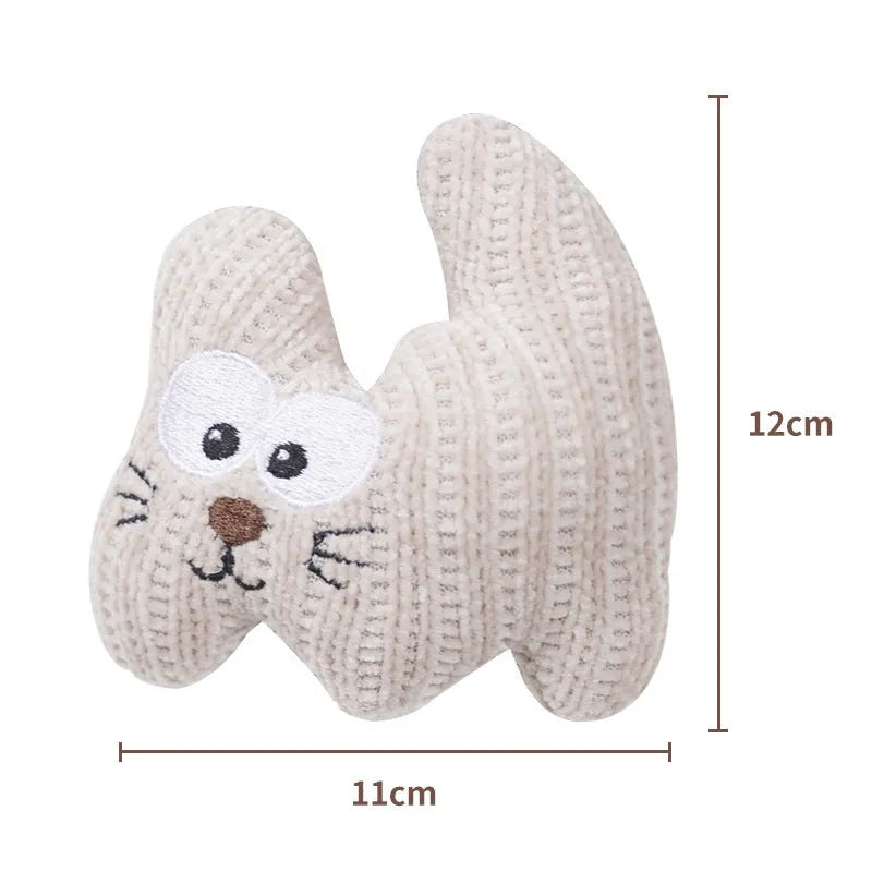 Cyan and light coffee plush rope cat toy with bell and catnip filling.