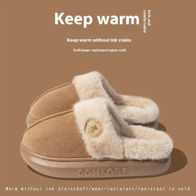 Plush fleece indoor slippers with PVC sole in five colour options showing car stitching detail