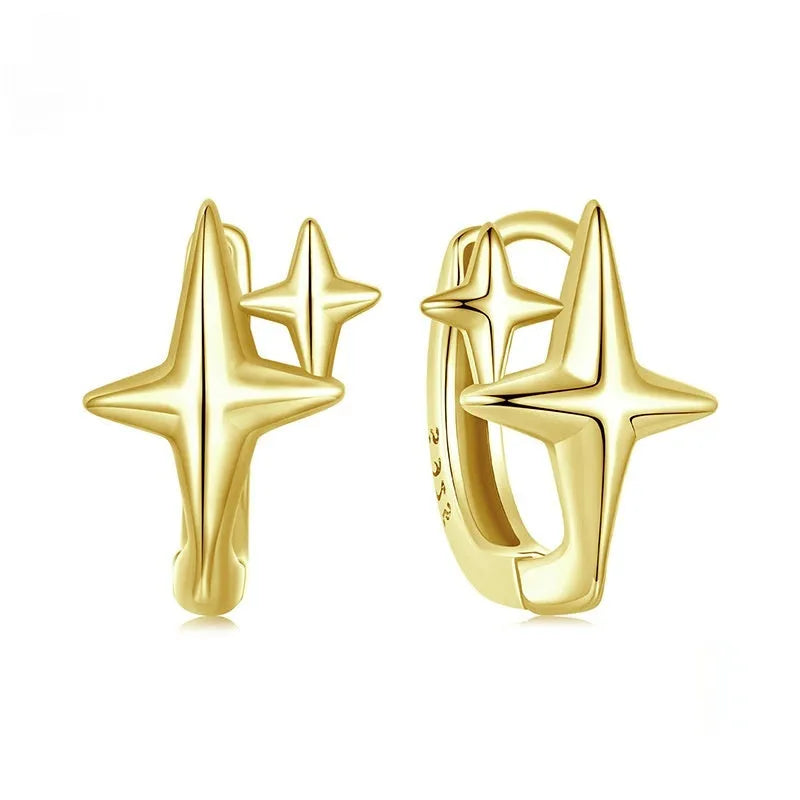 Minimalist star design silver ear clips with XINGX element detail and clip-on back