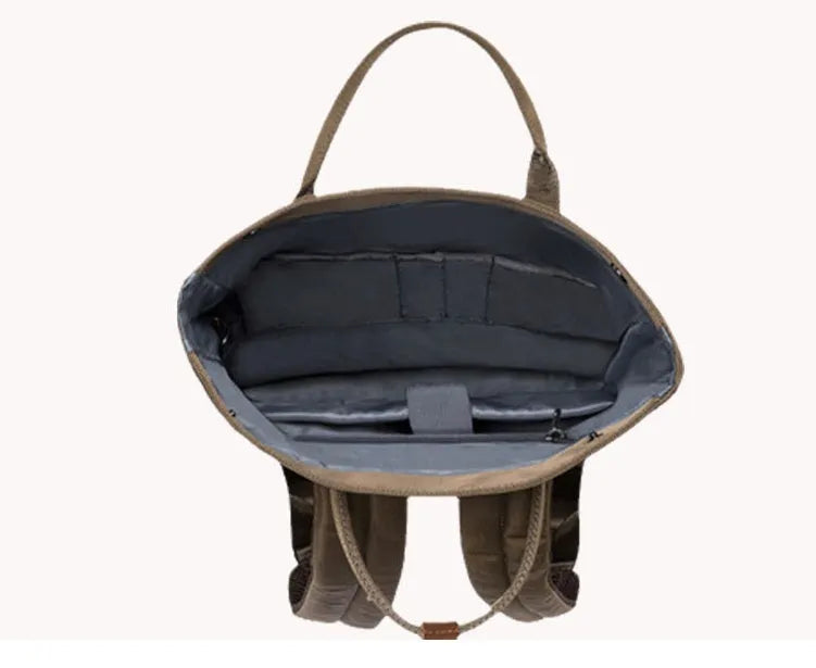 Black casual polyester backpack showing front view with cover flap and adjustable shoulder straps.