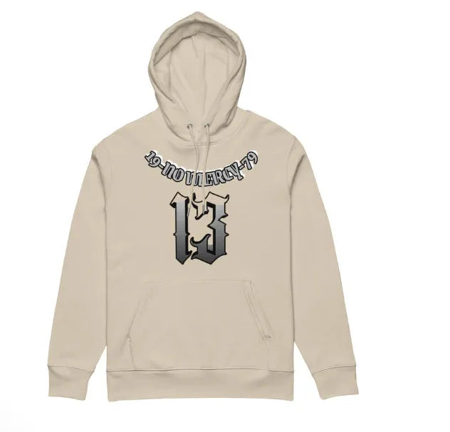Loose fit fleece-lined hooded pullover sweater in grey, shown as team uniform business attire.