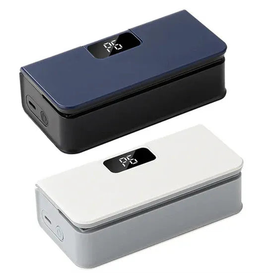 Blue and white portable mini heat sealing machine for plastic snack bags.