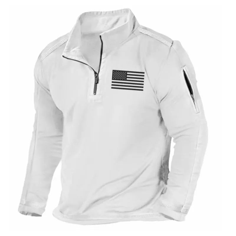 Men's zipped collar long-sleeved polyester sweater in multiple colour options