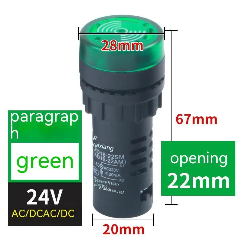 Red, green, and yellow LED flashing sound and light buzzer for 22mm panel mounting