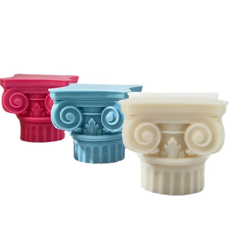 Roman Pillar irregular column silicone mould for candles and crafts on white background.