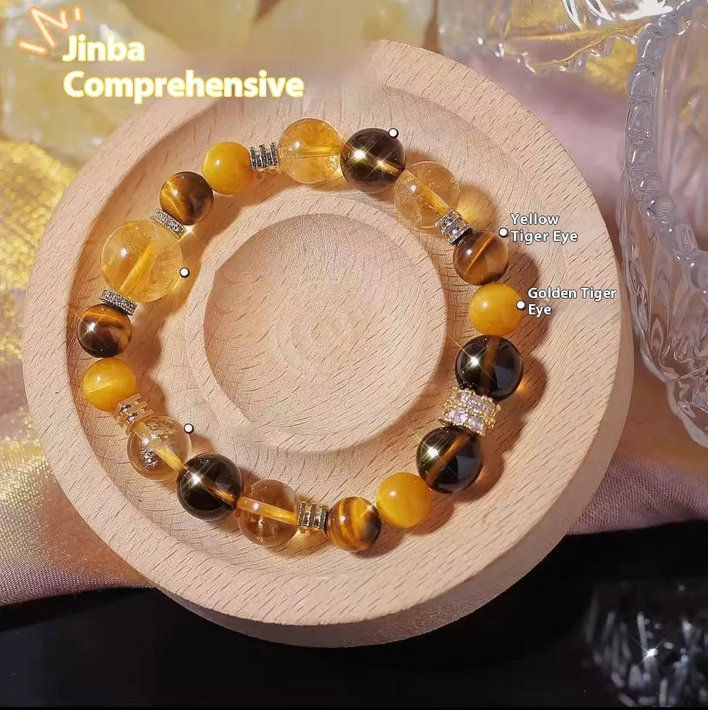 Women's natural yellow 10mm artificial crystal bead bracelet on wrist