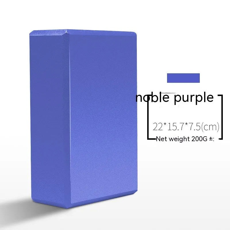 A high-density EVA yoga block in a choice of solid colours or printed designs, measuring 23cm by 15cm.