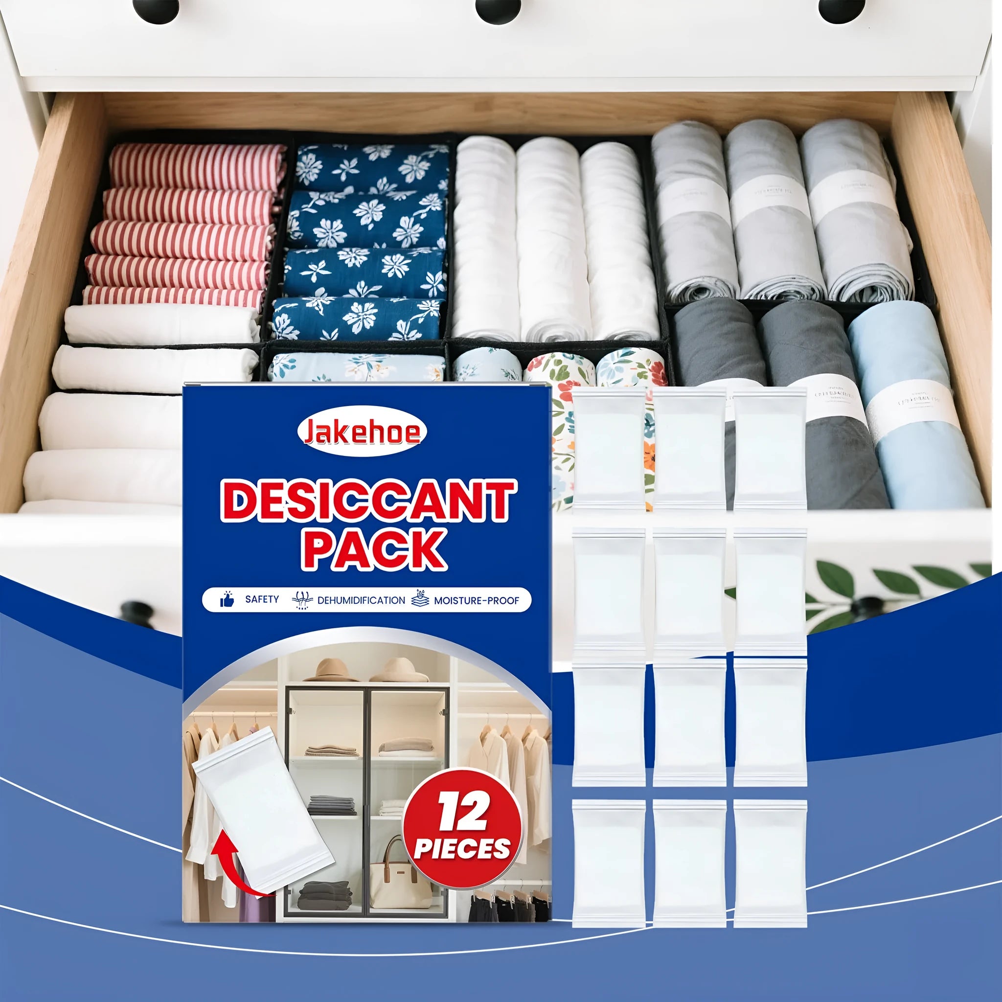 12-piece calcium chloride household desiccant pack for wardrobe and cupboard moisture control