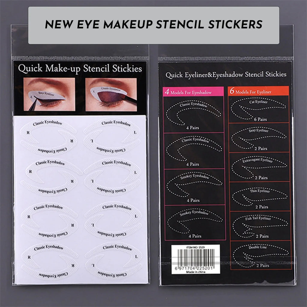 Set of four reusable flexible eyeliner sticker templates for creating winged eyeliner and eyeshadow looks.