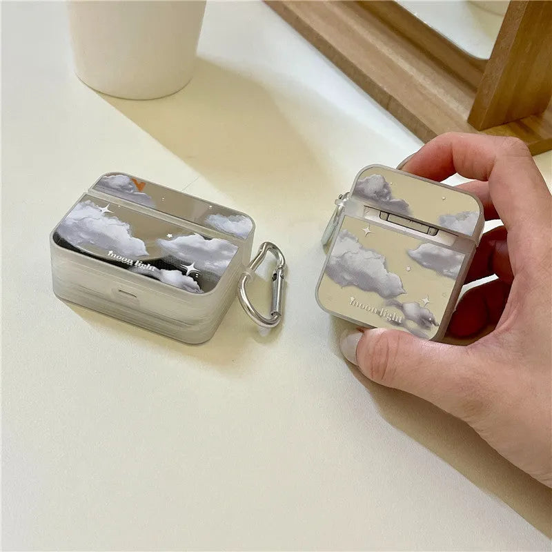 Mirror white clouds silicone hard case for AirPods Pro with glossy finish and cutouts