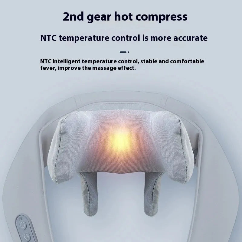 Grey elastic fabric USB-powered neck and back massager with infrared physiotherapy function