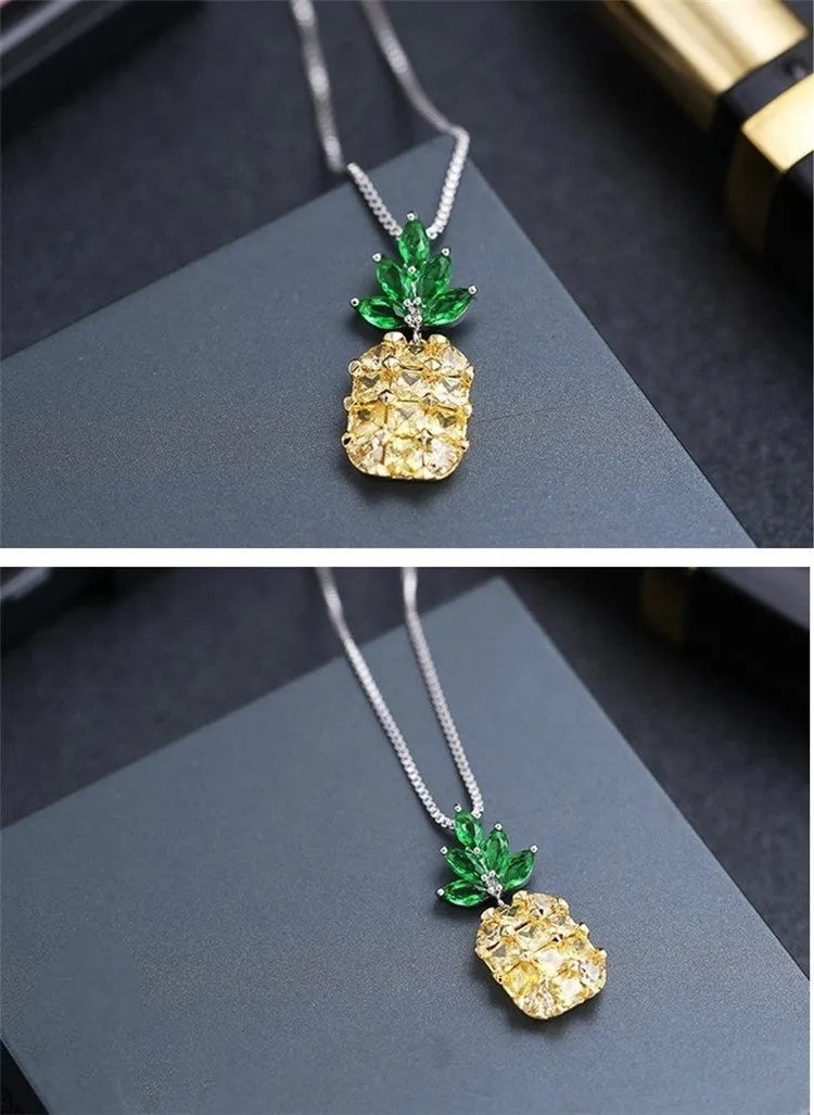 Korean fashion geometric pineapple necklace with silver plating and electroplated finish