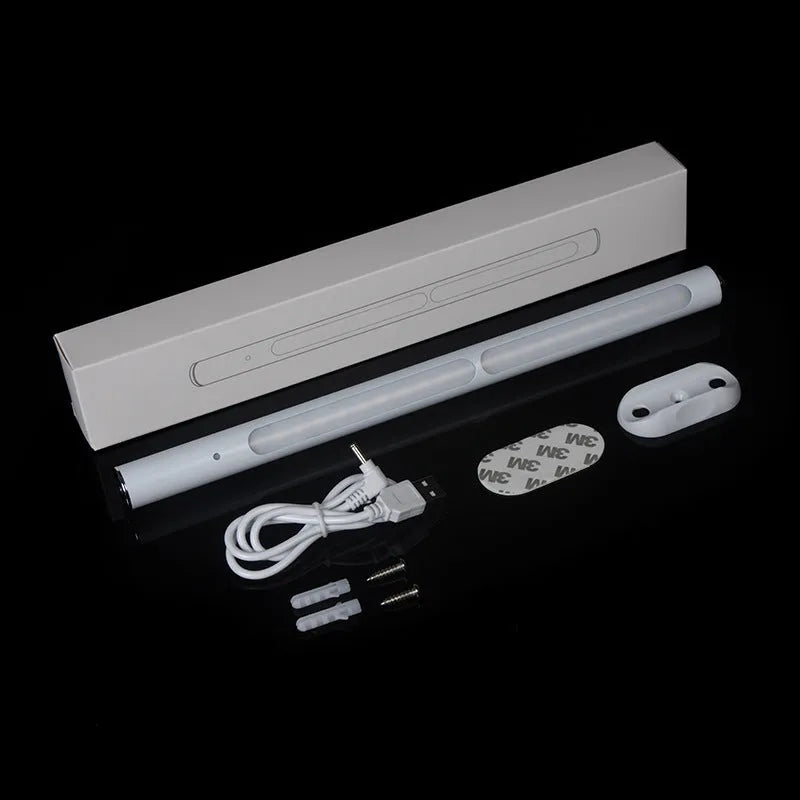 Silver handheld UV disinfection stick on white background, USB rechargeable, 20x300mm, PC aluminium construction