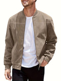 Men's plus size suede casual zip-up jacket in army green on a hanger.