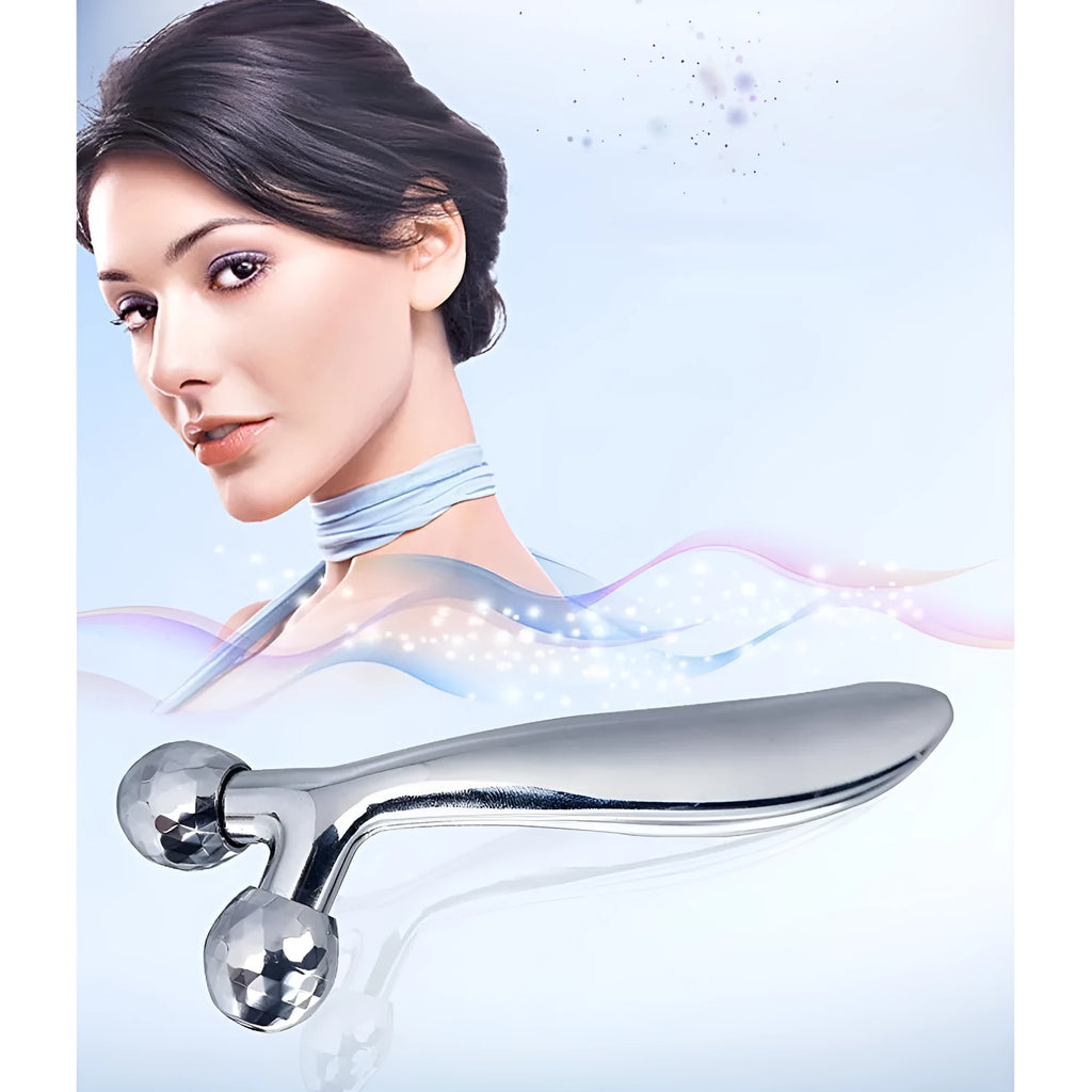 Face lift Y shape roller massager in silver ABS platinum, measuring 4.5cm by 13cm