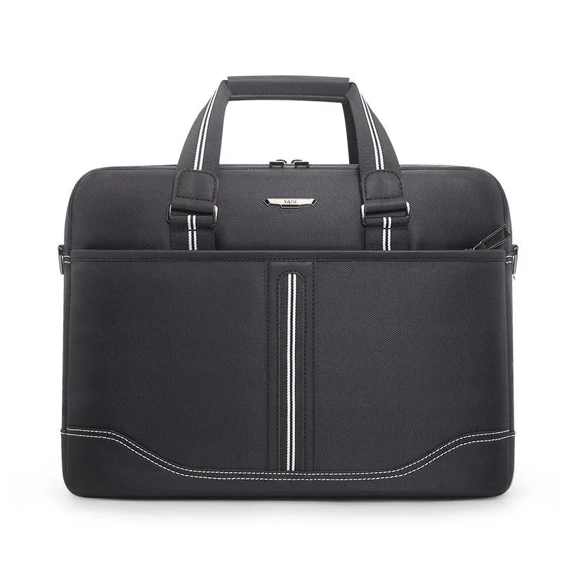 Men's black Oxford cloth large capacity laptop bag with a soft handle for business travel