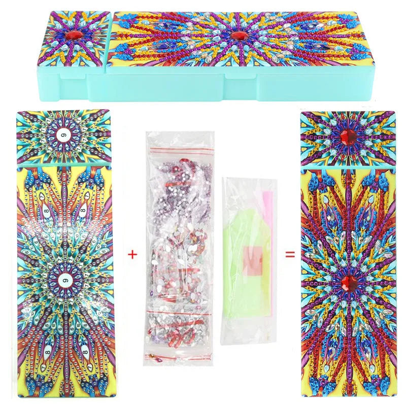 DIY diamond painting pencil case kit with PU leather wrist bag, resin drill bits, and diamond chips, 10 colour options, 200x150x10mm