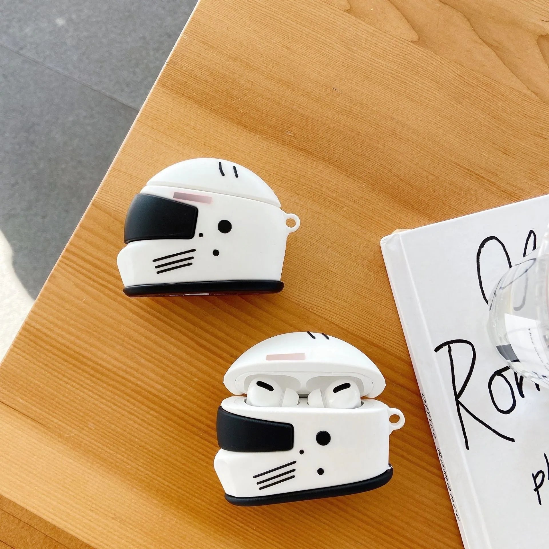 Cartoon motorcycle helmet silicone Airpods case with carabiner clip