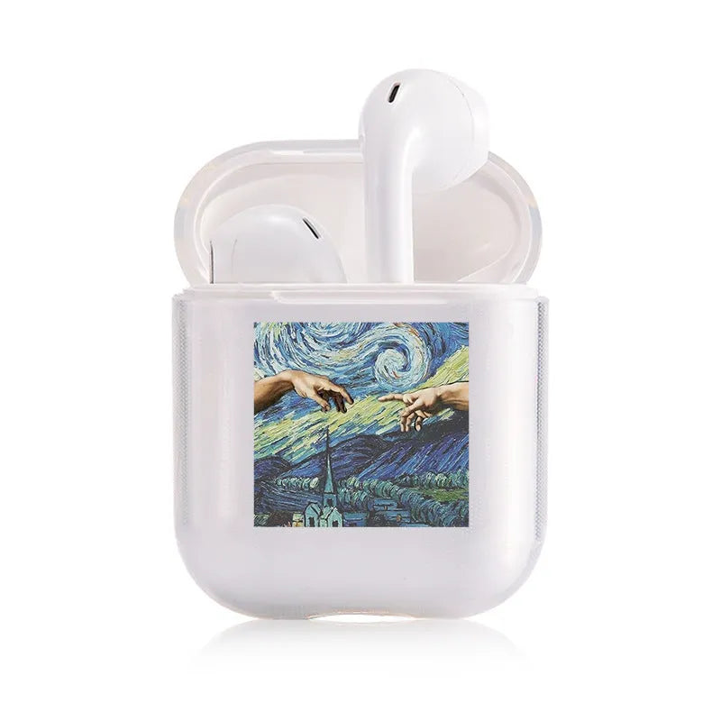 Transparent clear plastic protective cover for Apple AirPods and AirPods Pro charging case.