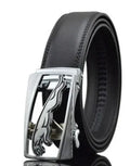 Men's black leather belt with automatic buckle in 3.5cm width