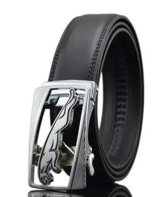 Men's black leather belt with automatic buckle in 3.5cm width