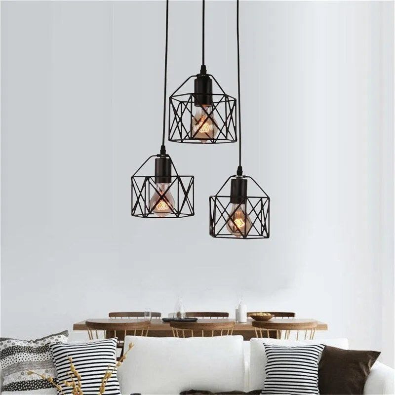 American country style decorative pendant light with an iron shade, showing its dimensions.