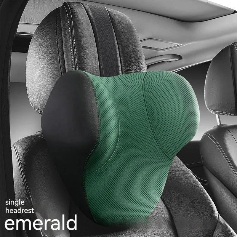 Memory foam car lumbar support pillow and matching headrest cover in knitted fabric