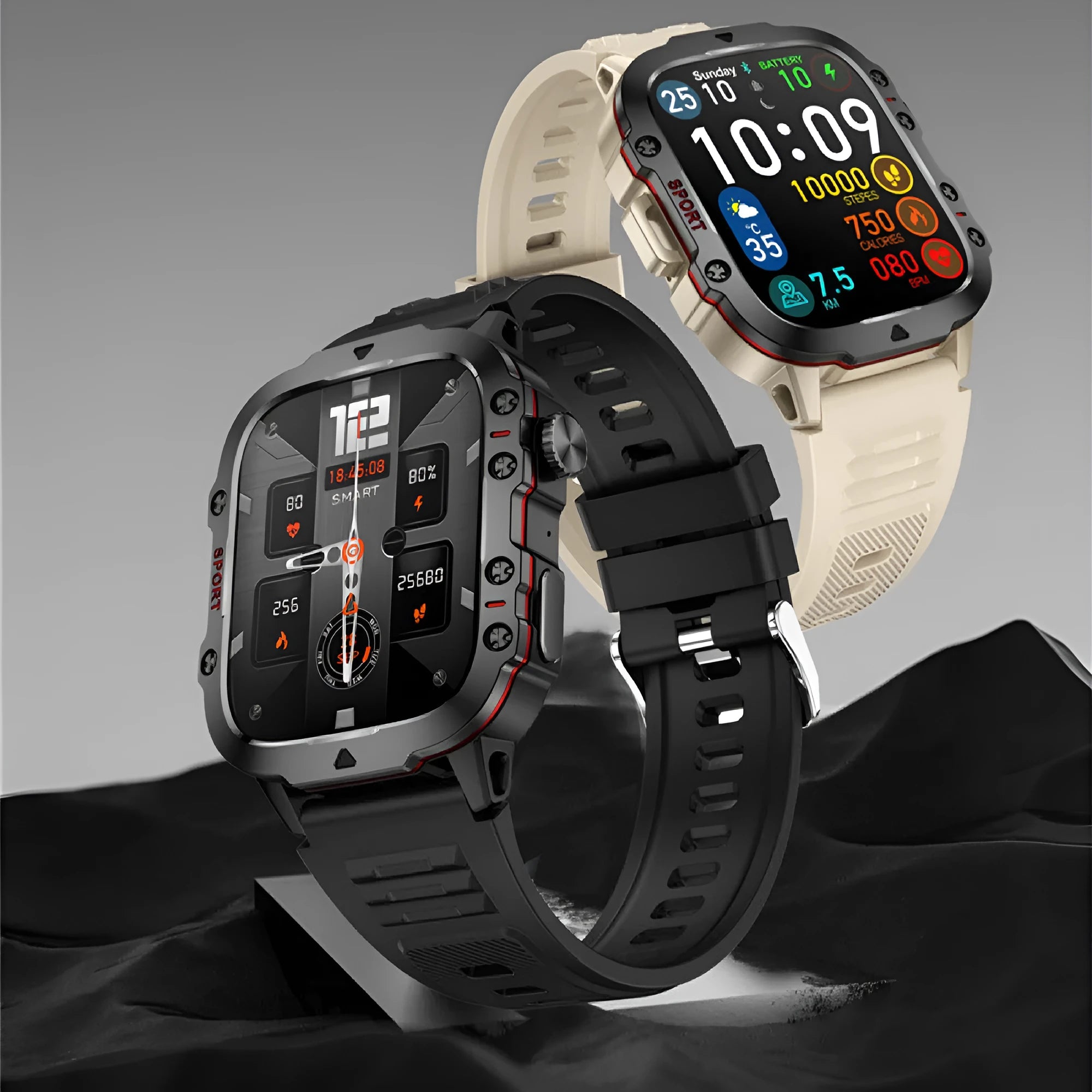 QX11 Smart Bluetooth Watch in black with a TFT touchscreen display, shown with an optional leather strap.