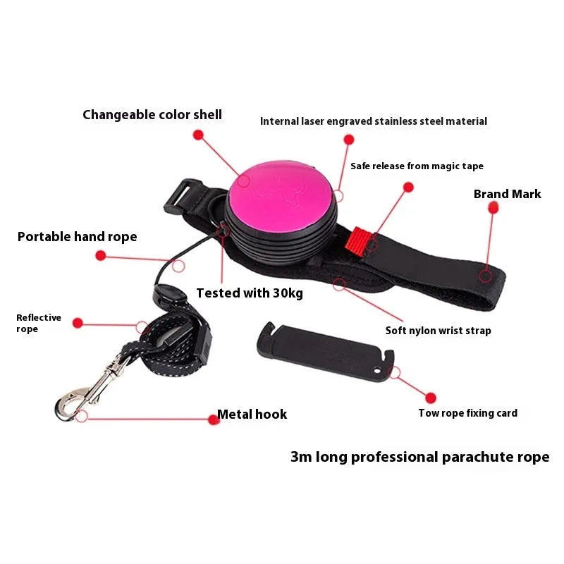 Retractable dog leash extended to 3 metres with automatic brake system in vibrant orange colour