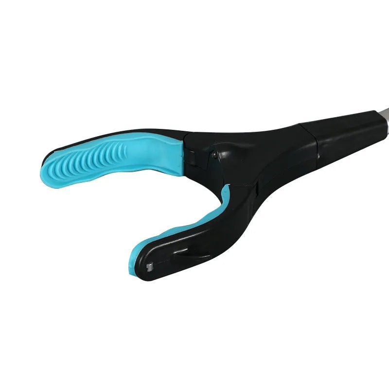 Blue foldable litter picker tool with TPR handle shown extended to its full 83.5 cm length.