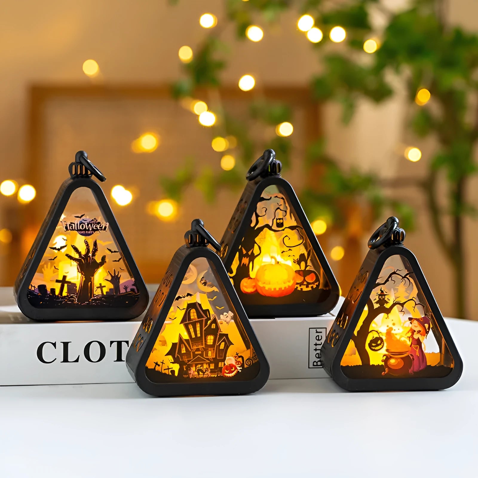 Halloween pumpkin lamp battery-operated portable decoration in plastic and glass construction