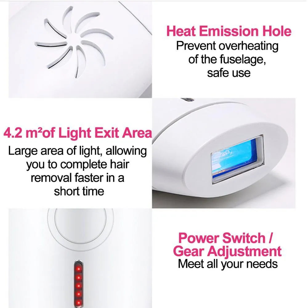 White home IPL laser hair removal device on a table showing its compact size and control buttons.
