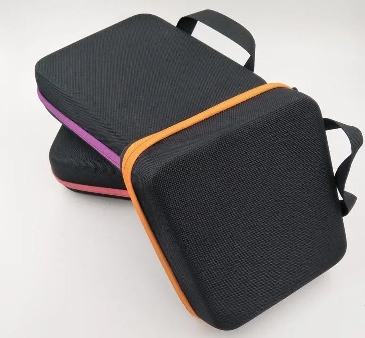 Red EVA essential oil storage bag with 30 open compartments for 15ml bottles.