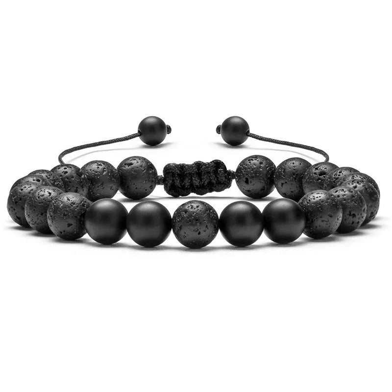 Tiger Eye agate couple bracelets with geometric beads in matte black finish