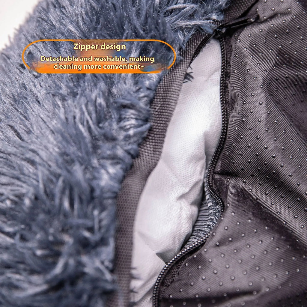 Dark grey thick cloth pet mat placed on a car seat, showing its size and texture for vehicle travel.