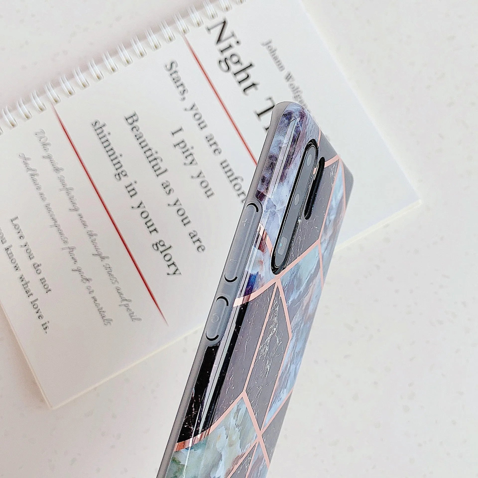 Electroplated marble finish TPU back cover case for Huawei and Samsung smartphones in multiple colours.