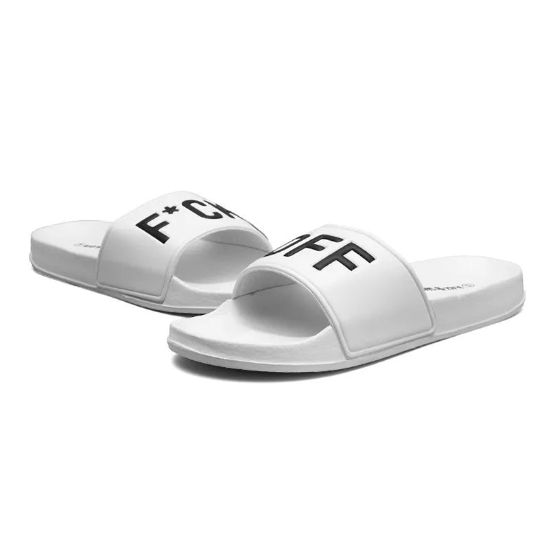Large men's open toe personalised slippers with rubber sole in black or white colours