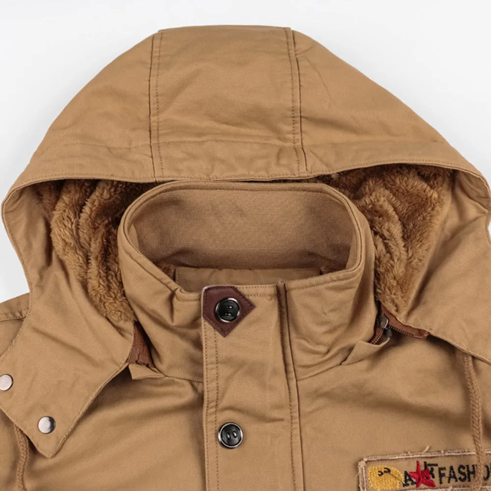 Mountainskin men's winter fleece jacket in army green with hood and full front zipper