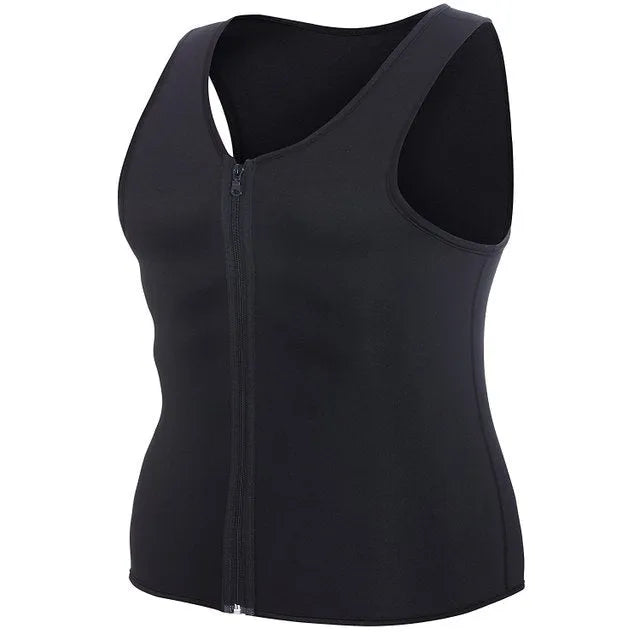 Black fitness sports sweat zipper vest with full front zipper, suitable for gym training in sizes S to 4XL