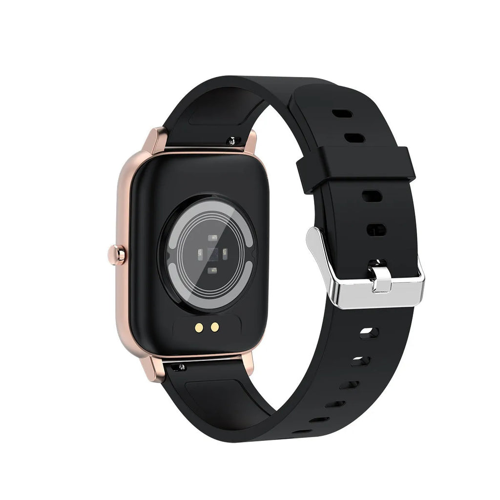 H80 smart watch with black silicone strap showing ECG and blood oxygen readings on its round screen.