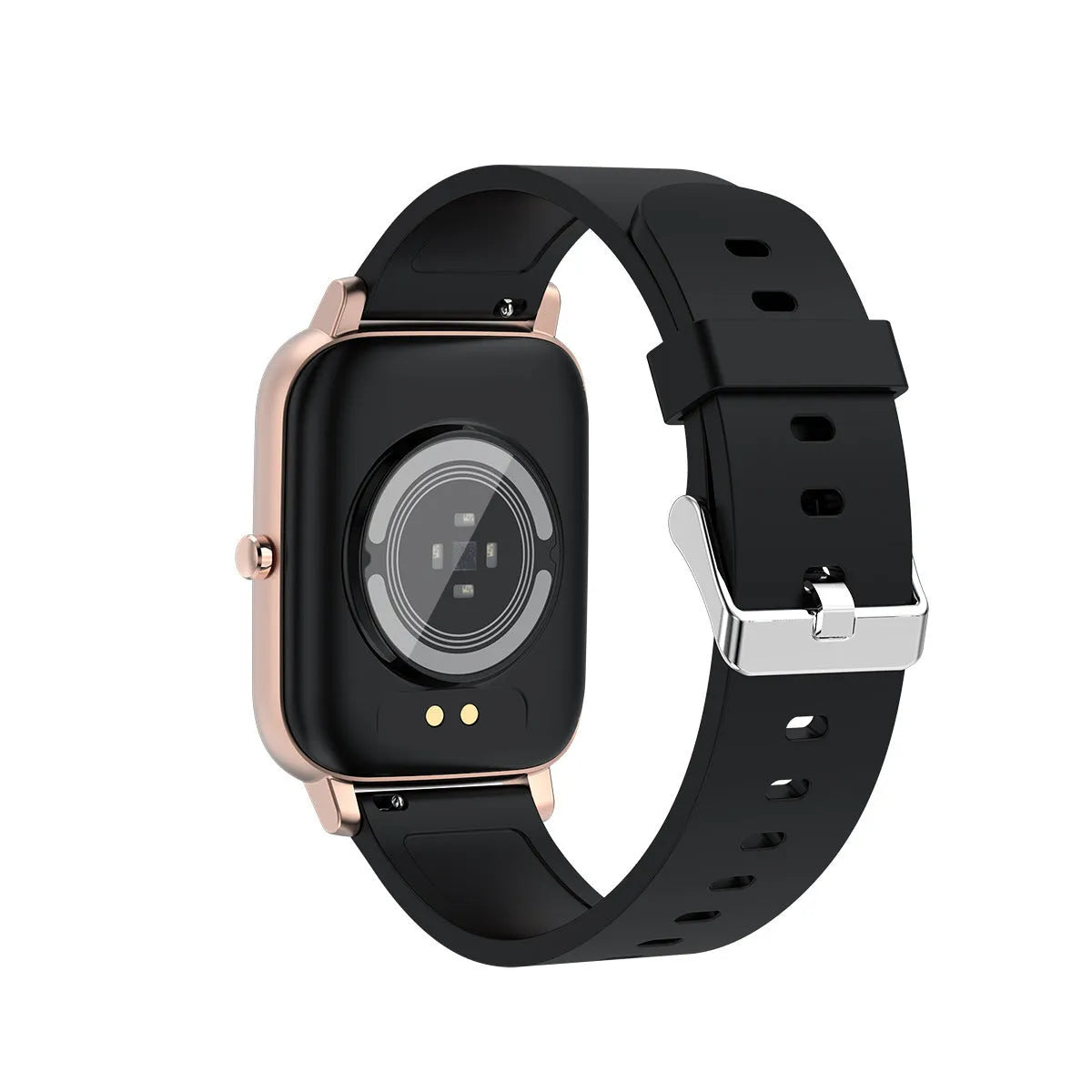 H80 smart watch with black silicone strap showing ECG and blood oxygen readings on its round screen.