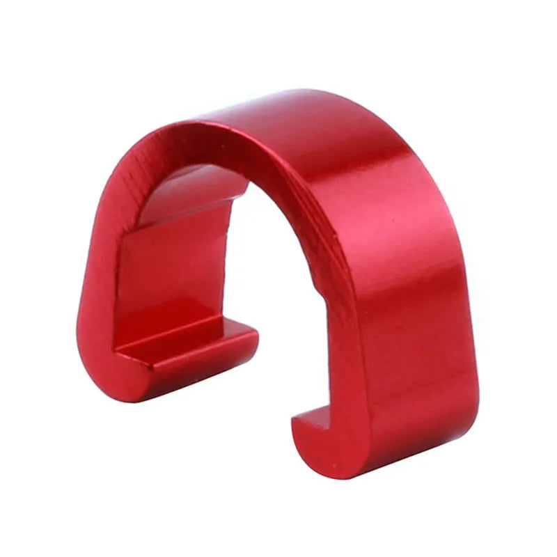 Set of aluminium alloy C buckles in various colours on a white background.