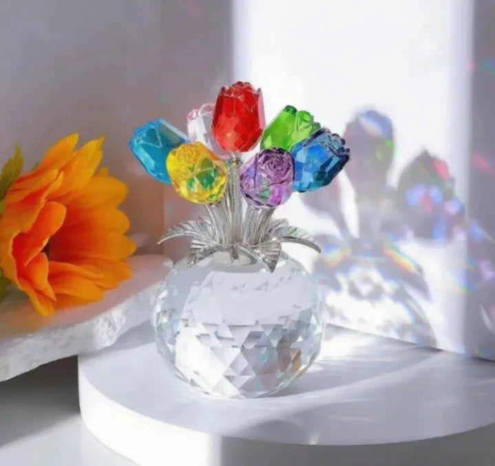 Geometric Chinese style K9 crystal rose ornament in seven colour options including red, blue, and golden yellow