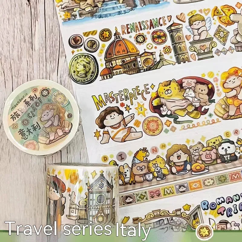 Sheet of cute cartoon character stickers for haemorrhoid tape packaging, printed on Japanese paper.