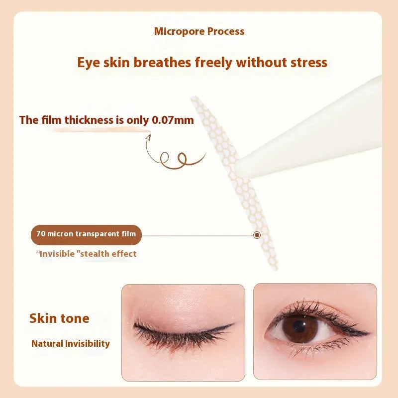 Double eyelid stickers showing invisible lace design in three shapes: Crescent S, Crescent M and Olive M