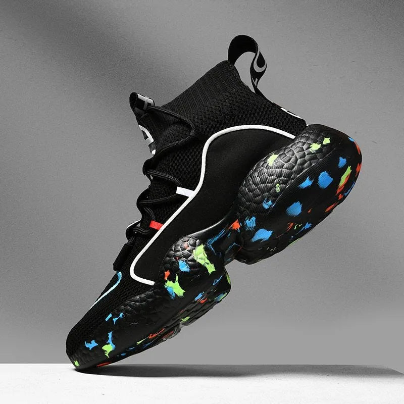Men's camouflage pattern sneakers with mesh upper and vulcanised rubber sole